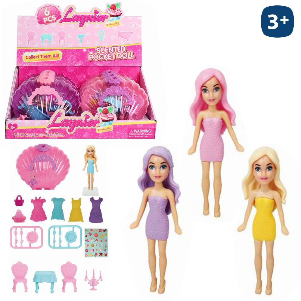 MINI MUÑECA CAMBIA VESTIDOS 2/C 9 CM Y ACCESORIOS MOBILIARIO -PRESENTADO EN JOYERO - CAJA EXPOSITORA 6 UDS