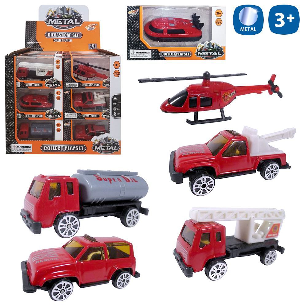VEHÍCULO BOMBEROS METAL 6/M 6,70 CM CAJA VENTANA INDIVIDUAL - CAJA EXPOSITORA 24 UDS