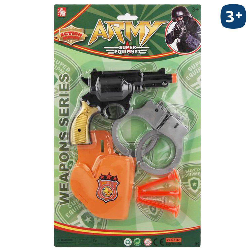 S/6 PISTOLA MILITAR CON ACCESORIOS BLISTER 23X37 CM