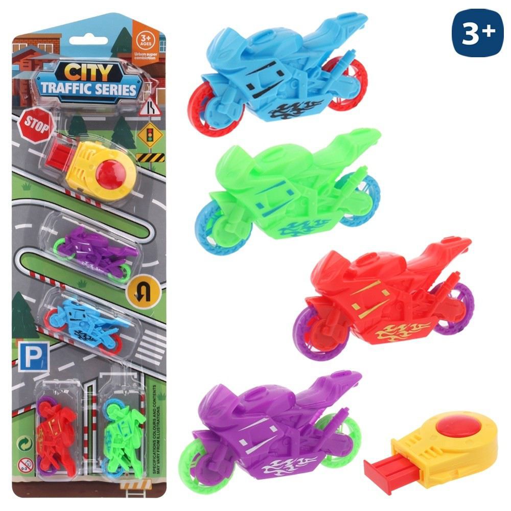 S/4 MOTOS CON LANZADOR 6 CM BLISTER 11,5 X 37 CM
