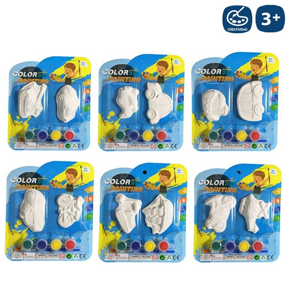 S/2 MOLDE YESO PARA PINTAR 6/M VEHÍCULOS BLISTER 17X19 CM