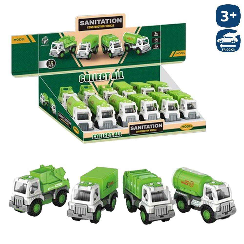 CAMIÓN RECICLAJE FRICCIÓN 4/M 13 CM CAJA EXPOSITORA 12 UNIDADES