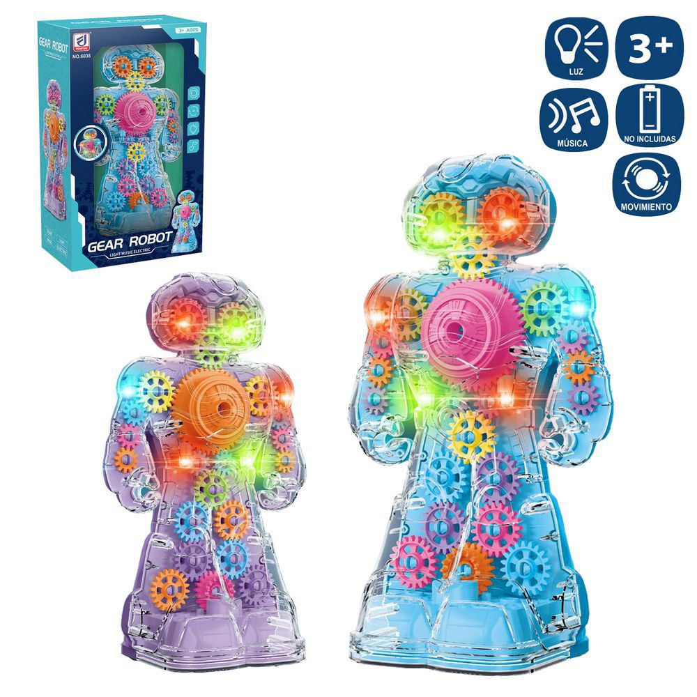 ROBOT ANDA LUZ Y SONIDO 2/C 11,50 X 8 X 21 CM FUCIONA CON PILAS 3XAA NO INCLUIDAS- CAJA VENTANA 15X9X25 CM