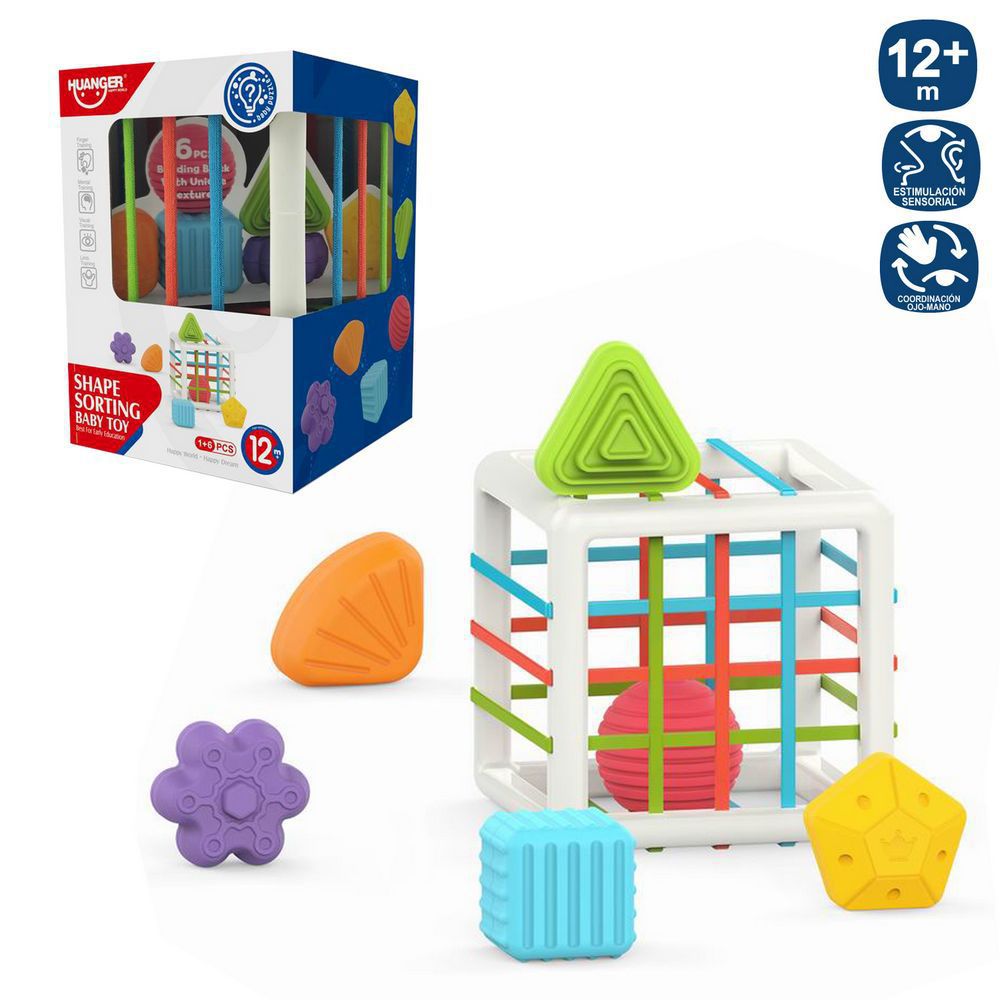 CUBO ACTIVIDADES INFANTIL 12 X 12 X 12 CM INCLUYE 7 FIGURAS GOMA - APTO NIÑOS + 12 MESES - CAJA VENTANA 13X13X18 CM