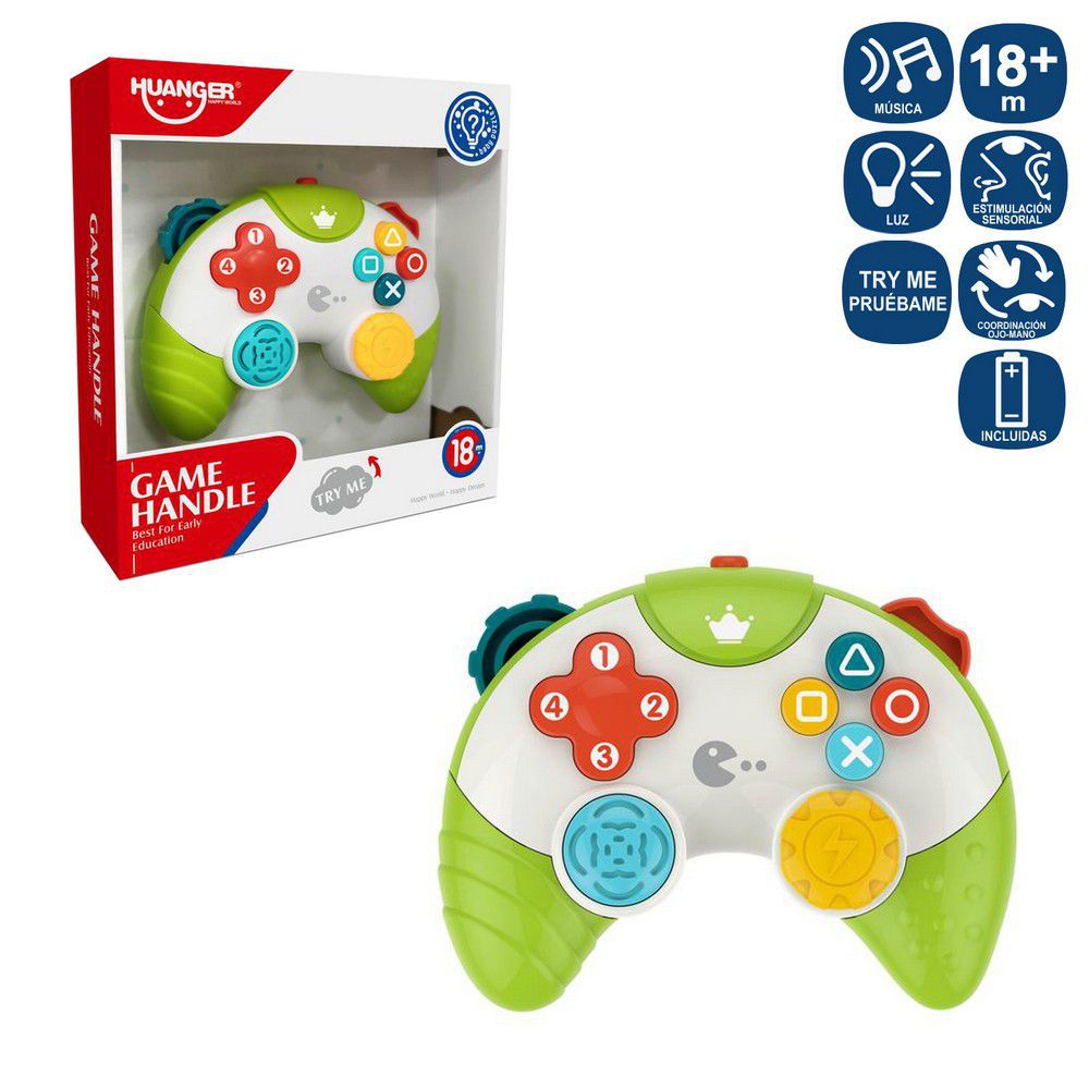 CONSOLA JOYSTICK INFANTIL 15 X 5,50 X 13 CM LUZ Y MUSICA -FUNCION TRY ME- APTO NIÑOS + 18 MESES- FUNCIONA CON PILAS 2XAAA INCLUIDAS CAJA ABIERTA 19X5X20 CM