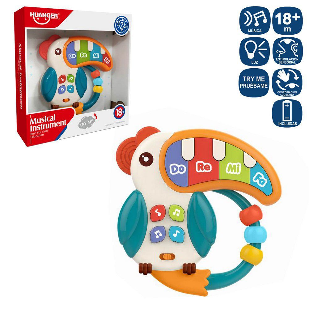 ÓRGANO TUCÁN INFANTIL 14,50 X 3,20 X 14,50 CM LUZ Y MUSICA -FUNCION TRY ME- APTO NIÑOS + 18MESES- FUNCIONA CON PILAS 2XAAA INCLUIDAS CAJA ABIERTA 19X5X20 CM