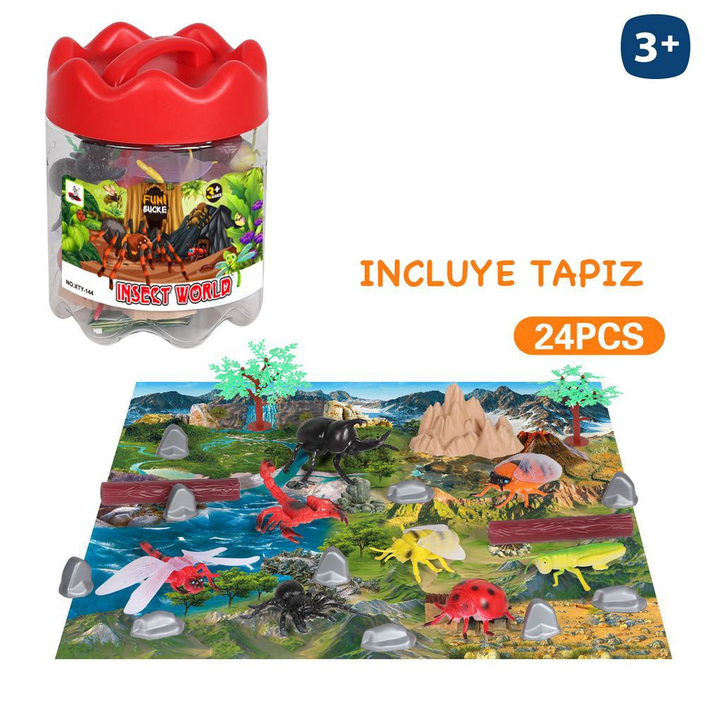 S/24 INSECTOS CON ACCESORIOS PVC 8 CM INCLUYE TAPIZ - TAMBOR PLASTICO CON ASA 15 CM DIA X 20 CM ALTO