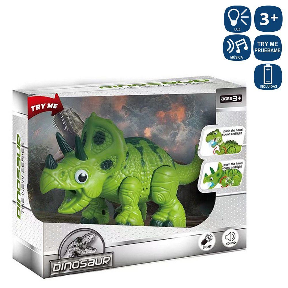 DINOSAURIO CON LUZ Y SONIDO 16 X 7 X 10 CM FUNCION TRY ME - FUNCIONA CON PILAS 3XAAA INCLUIDAS - CAJA ABIERTA 19X8X15 CM