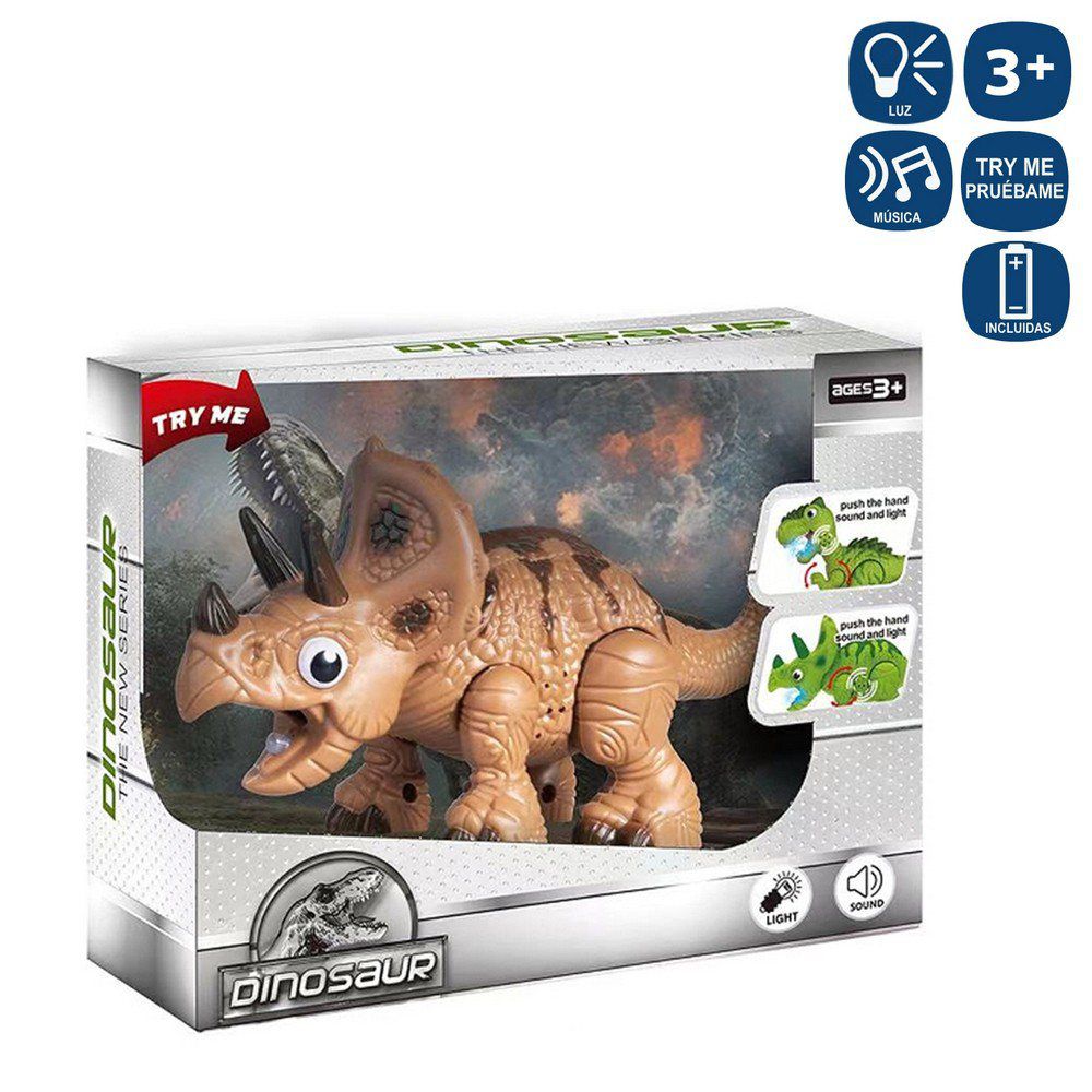 DINOSAURIO CON LUZ Y SONIDO 16 X 7 X 10 CM FUNCION TRY ME - FUNCIONA CON PILAS 3XAAA INCLUIDAS - CAJA ABIERTA 19X8X15 CM