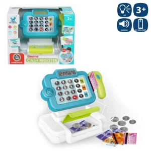 CAJA REGISTRADORA LUZ Y SONIDO 19,50 X 13,80 X 15,80 CM CON CALCULADORA Y ACCESORIOS-FUNCIONA CON PILAS 2XAA (INCLUIDAS)- CAJA VENTANA 25X20X15 CM