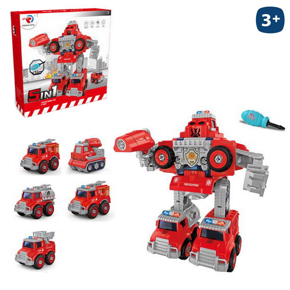 S/5 ROBOT TRANSFORMABLE 5 EN 1 10,20 X 6,30 X 9,20 CM BOMBEROS 5 VEHÍCULOS - CAJA VENTANA 25X7X25,5