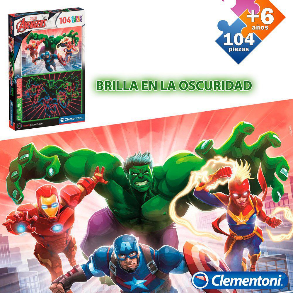PUZZLE 104 PCS AVENGERS BRILLA EN LA NOCHE APTO + 6 AÑOS - CAJA IMPRESA