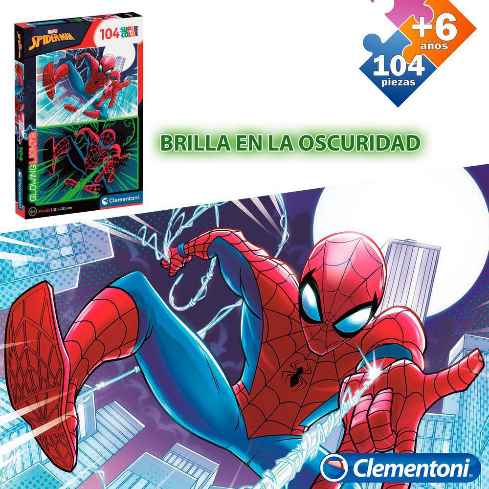 PUZZLE 104 PCS SPIDERMAN BRILLA EN LA NOCHE APTO + 6 AÑOS - CAJA IMPRESA