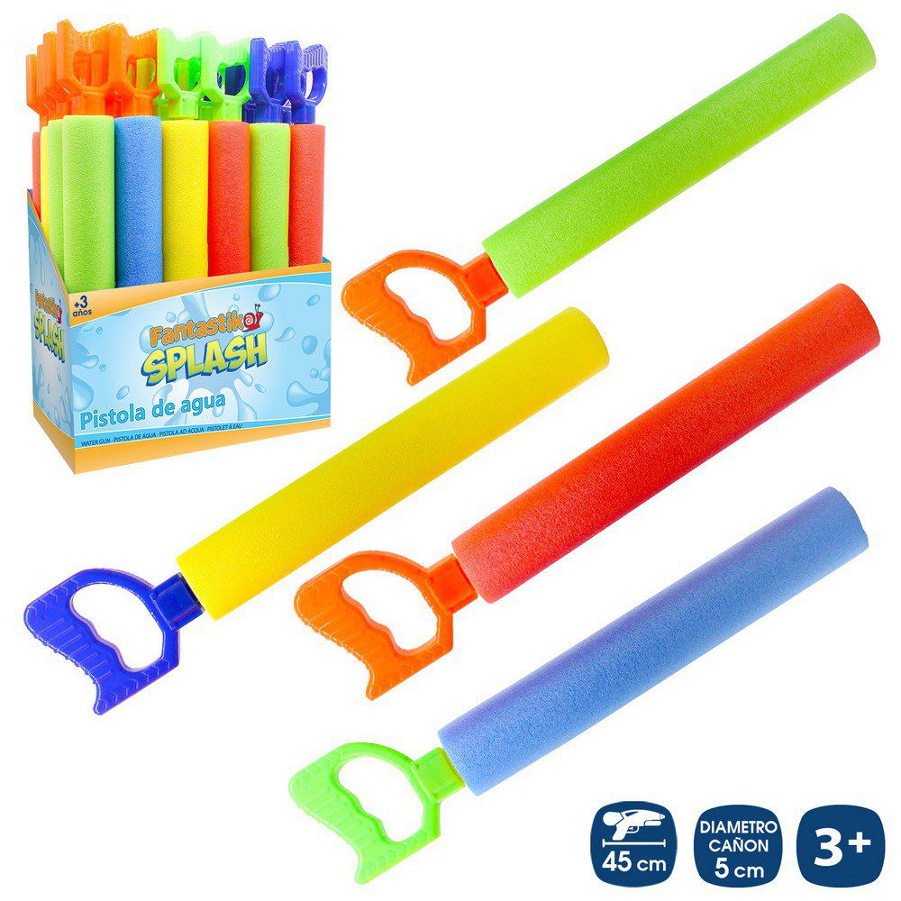 PISTOLA AGUA FOAM CON MANGO 4/C 5 X 5 X 45 CM CAJA EXPOSITORA 24 UDS