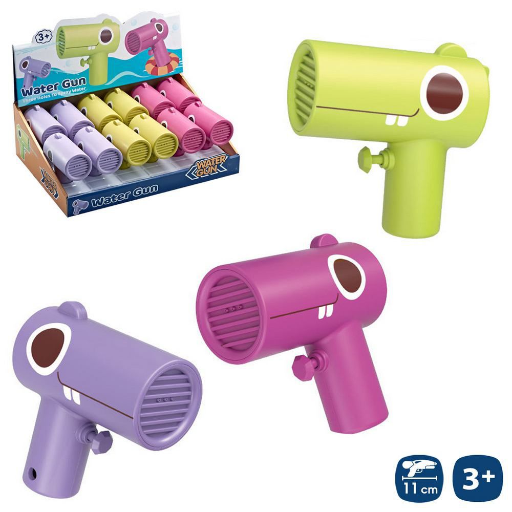 PISTOLA AGUA CARTOON 3/M 12 CM CAJA EXPOSITORA 12 UDS