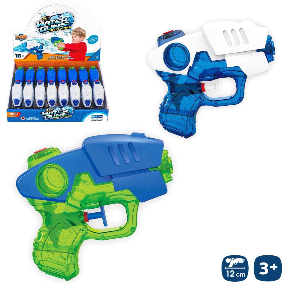 PISTOLA AGUA SPACE 2/C 12 CM CAJA EXPOSITORA 16 UDS