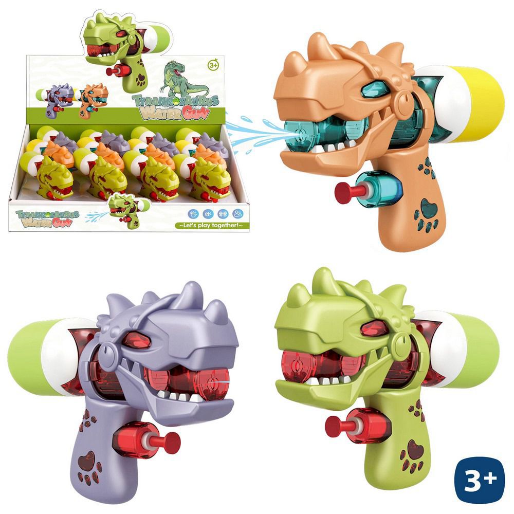 PISTOLA AGUA DINO FUNNY 3/C 12 CM CAJA ESPOSITORA 12 UDS