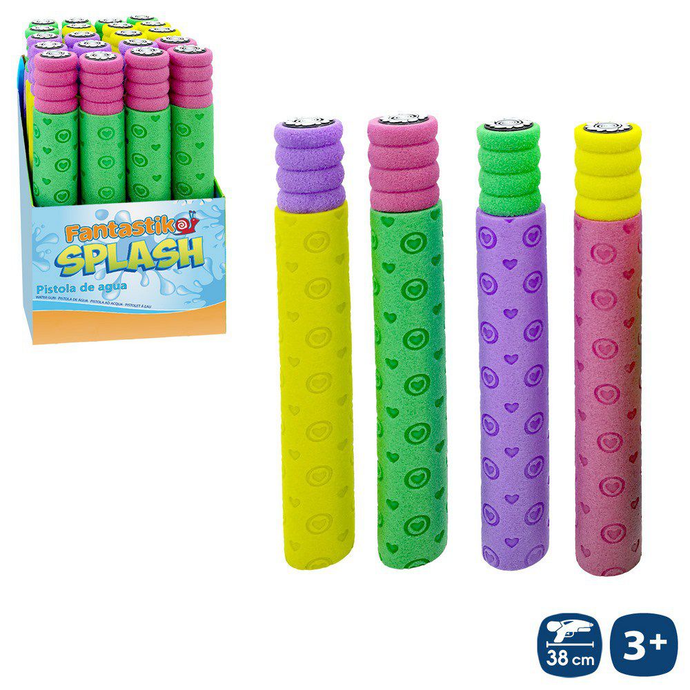 PISTOLA AGUA FOAM FANCY 4/C 38 X 5 X 5 CM CAJA EXPOSITORA 24 UDS