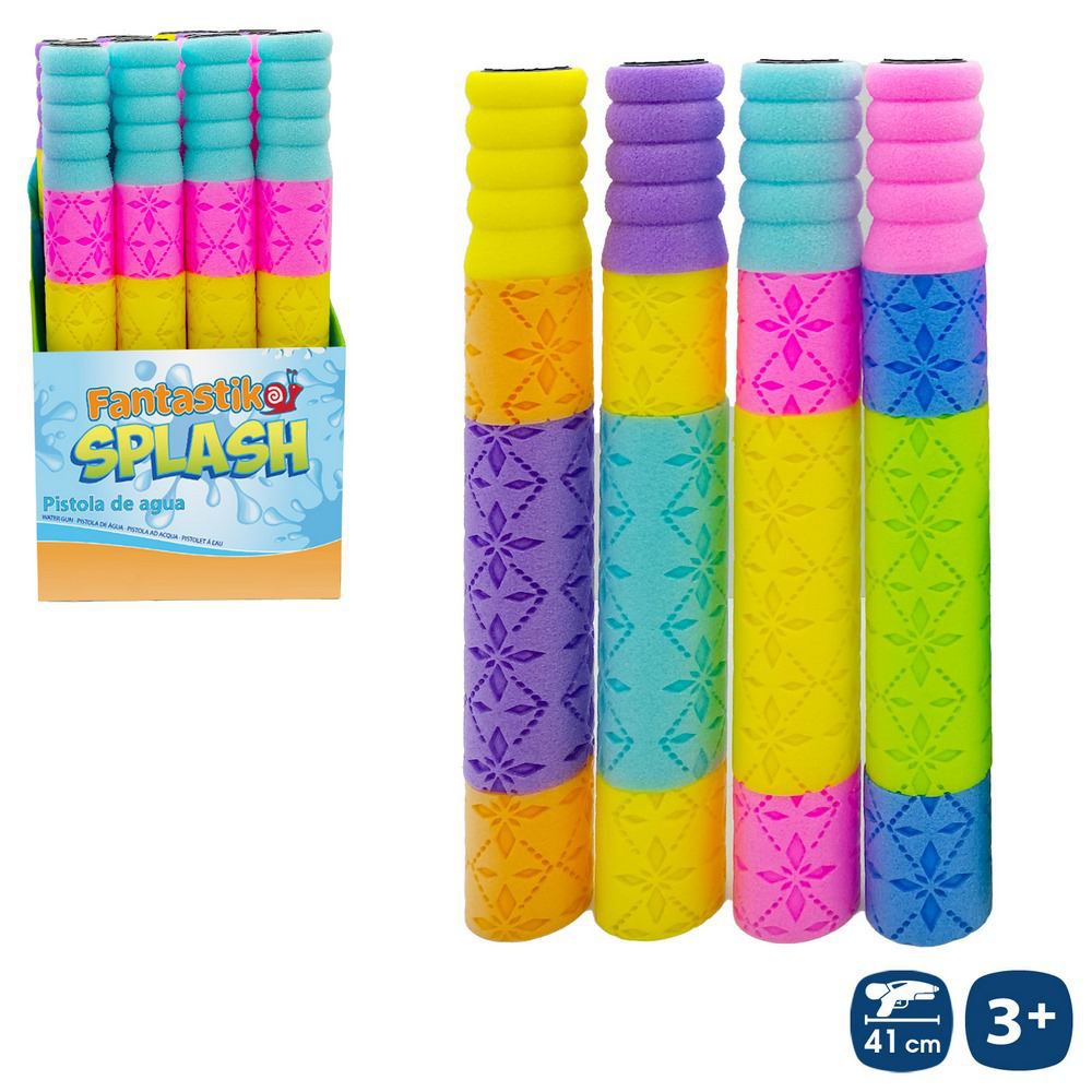 PISTOLA AGUA FOAM FANCY 4/C 41 X 5 X 5 CM CAJA EXPOSITORA 24 UDS