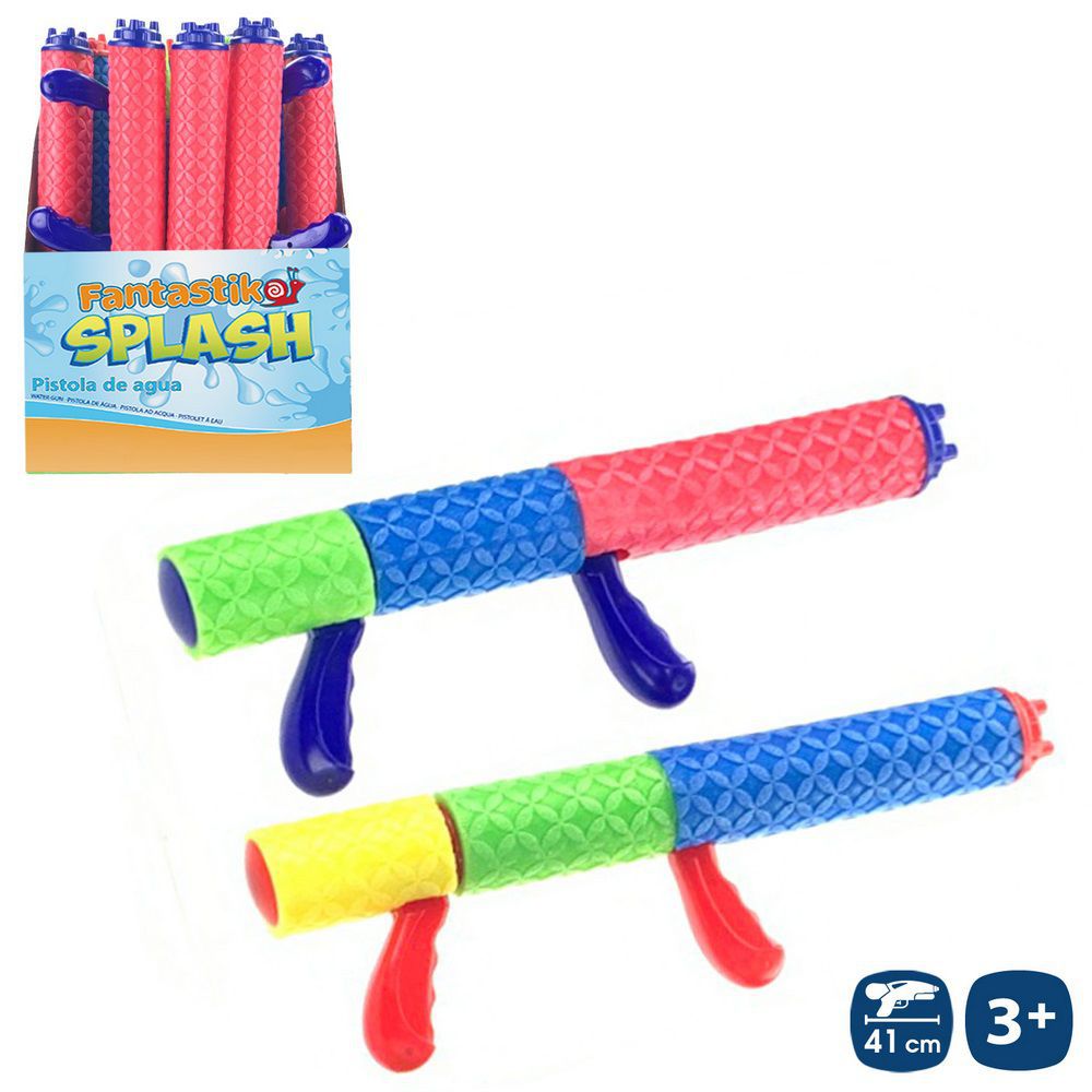 PISTOLA AGUA FOAM DOBLE MANGO 2/C 41 X 5 X 5 CM CAJA EXPOSITORA 14 UDS