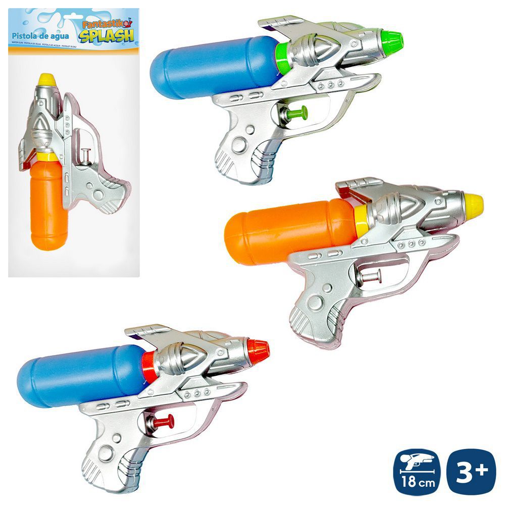 PISTOLA AGUA 3/C 18 CM BOLSA PESTAÑA 17X33 CM