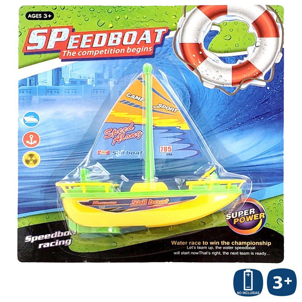 BARCO VELERO ELÉCTRICO 2/C 17 X 6 X 16 CM FUNCIONA CON 2 PILAS AA NO INCLUIDAS BLISTER 25X26 CM