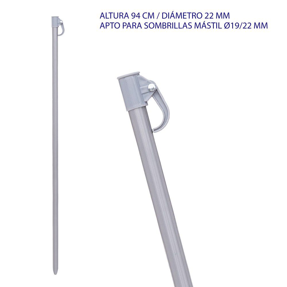 MÁSTIL SOMBRILLA ACERO GRIS PLATA 94 X 2,20 CM APTO COMO REPUESTO SOMBRILLAS TUBOS 19/22 MM
