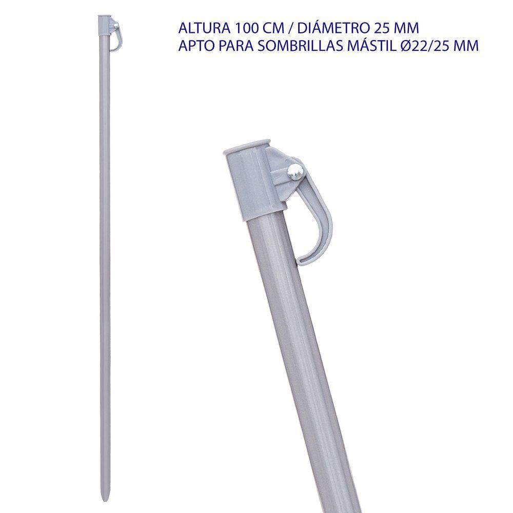 MÁSTIL SOMBRILLA ACERO GRIS PLATA 100 X 2,50 CM APTO COMO REPUESTO SOMBRILLAS TUBOS 22/25 MM