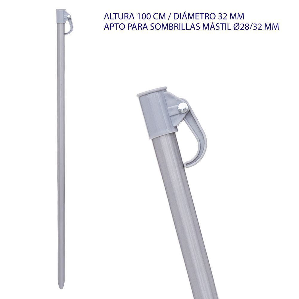 MÁSTIL SOMBRILLA ACERO GRIS PLATA 100 X 3,20 CM APTO COMO REPUESTO SOMBRILLAS TUBOS 19/22 MM