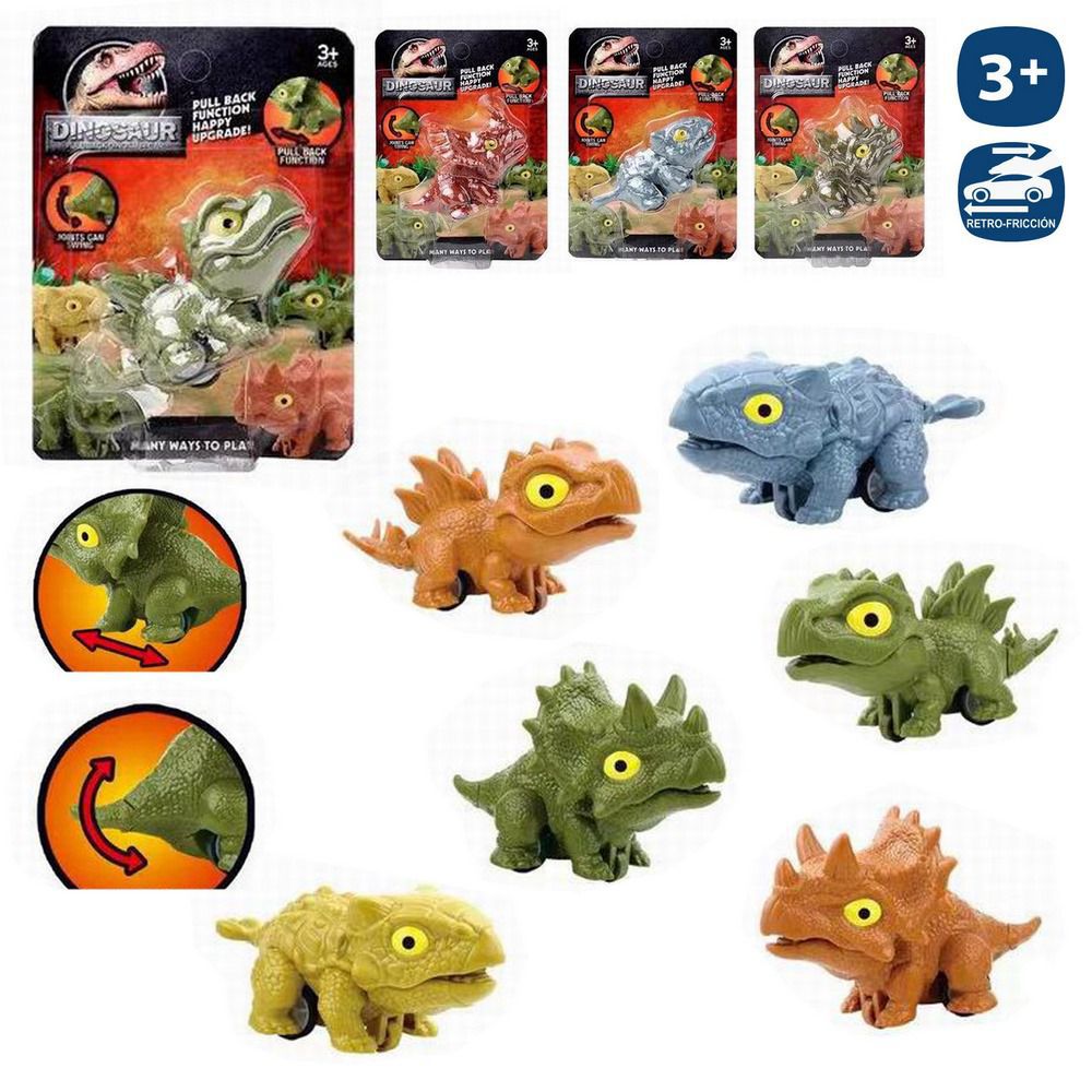 DINOSAURIO MOVIMIENTO RETROFRICCIÓN 4/M 8,30 CM 4 MODELO Y 10 COLORES ALEATORIOS,COLECCIONALOS - BLISTER 10X15 CM.