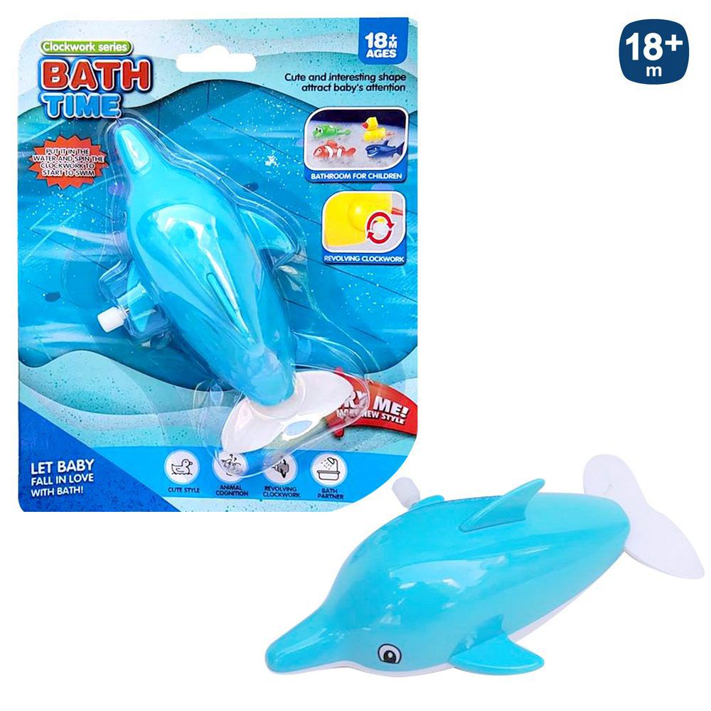DELFÍN NADADOR A CUERDA 13,50 CM APTO PARA NIÑOS +18 MESES - BLISTER 16X20 CM