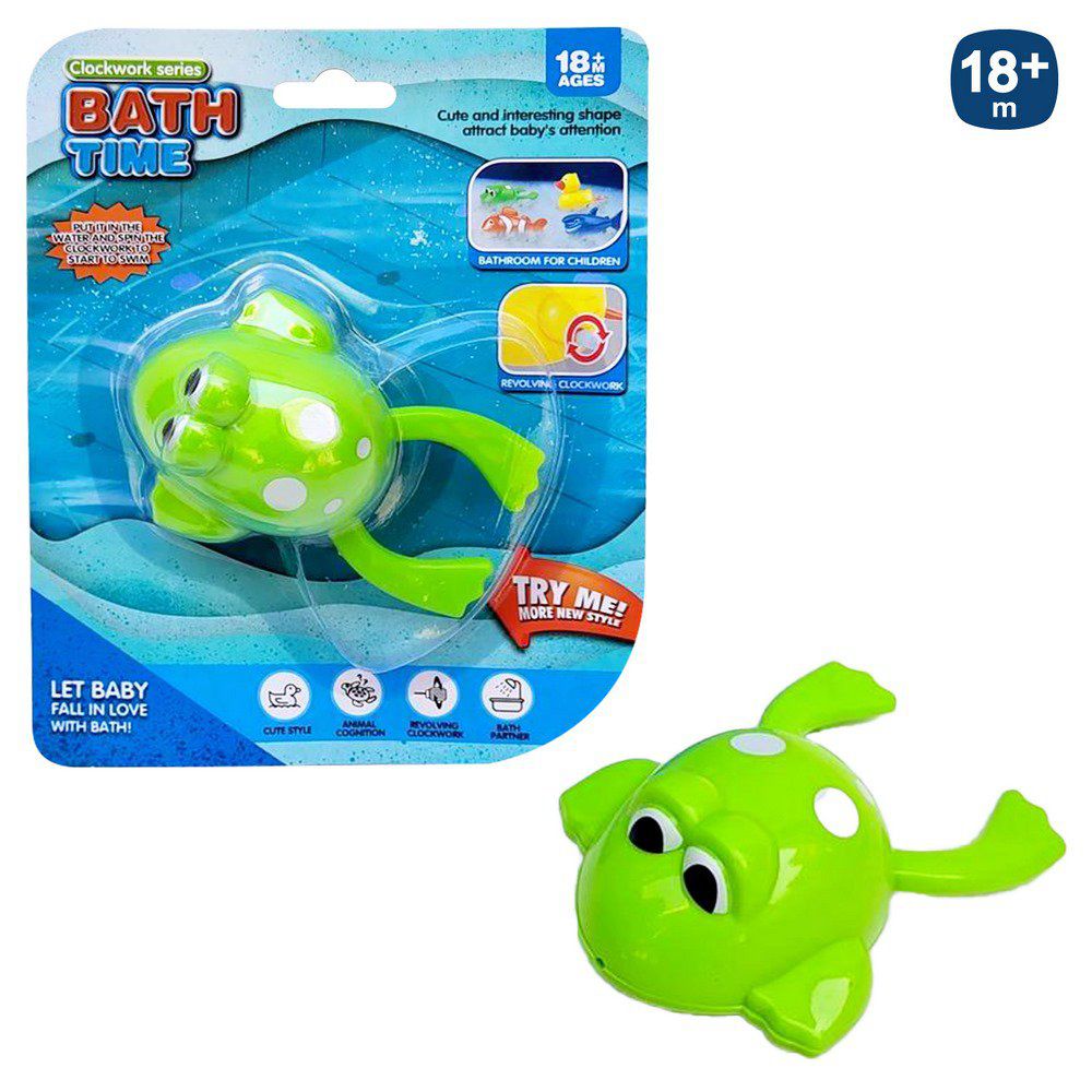 RANA NADADOR A CUERDA 10 CM APTO PARA NIÑOS +18 MESES - BLISTER 16X20 CM