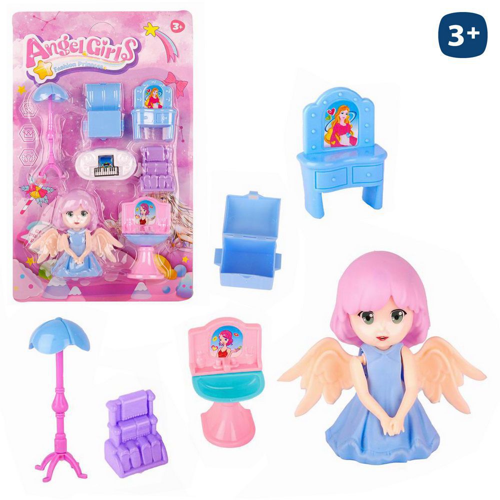 FIGURA MUÑECA ANGEL GIRL 2/C 8,50 CM CON ACCESORIOS MOBILIARIO - BLISTER 21X28 CM
