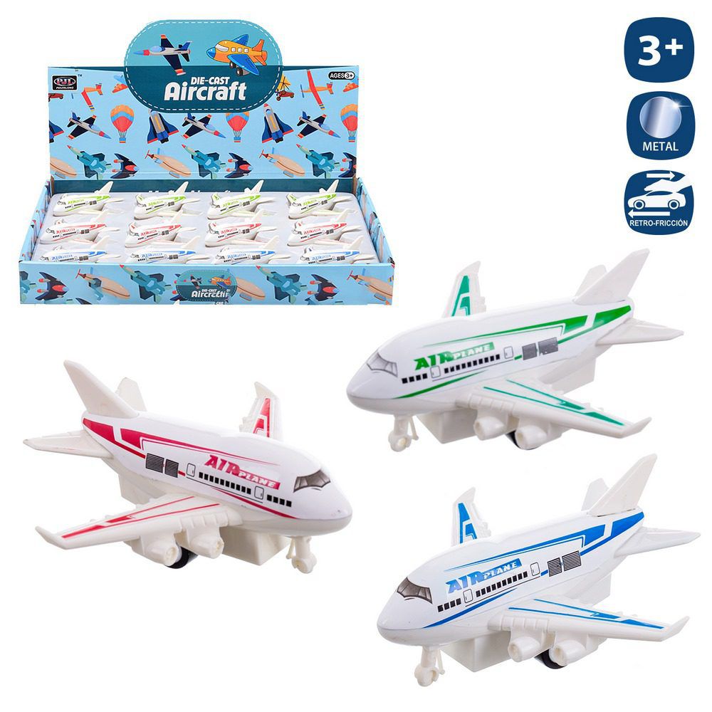 AVIÓN METAL 3/C 9,50 X 9,50 X 4,40 CM MECANISMO RETROFRICCION - CAJA EXPOSITORA 12 UDS