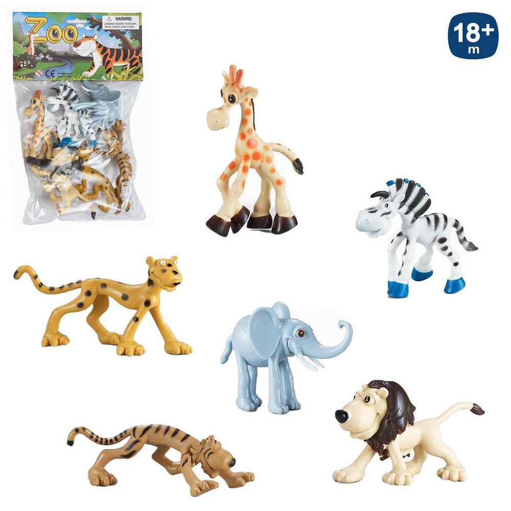 S/6 ANIMALES SELVA GROTESCO 10 X 4,50 X 6 CM PRESENTADO EN BOLSA PESTAÑA 17X26 CM