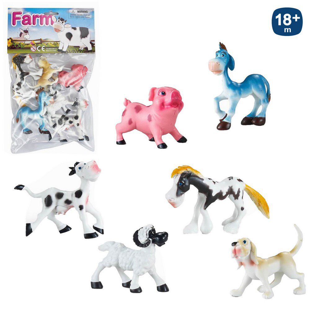 S/6 ANIMALES GRANJA GROTESCO 10 X 2,50 X 7 CM PRESENTADO EN BOLSA PESTAÑA 17X26 CM