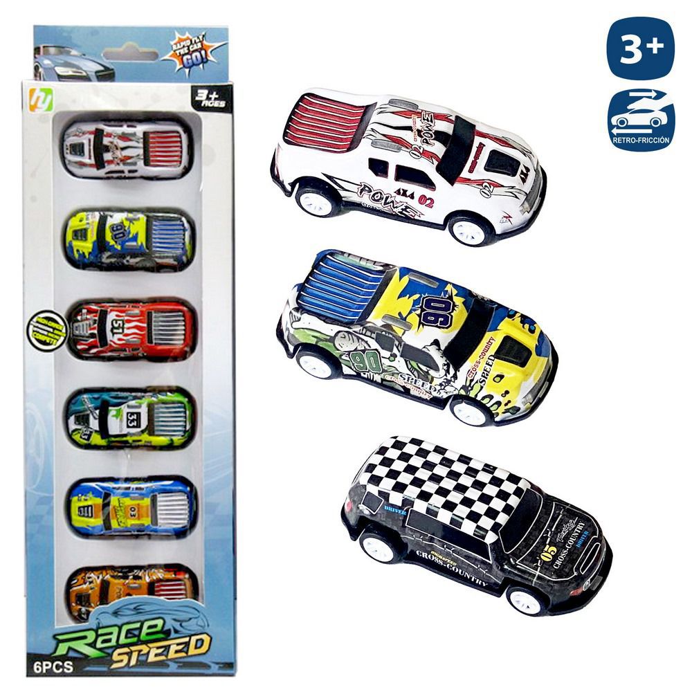 S/6 COCHES METAL 2/M 6,80 CM MECANISMO RETROFICCION- CAJA VENTANA 11X34 CM