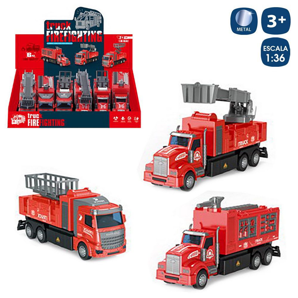 CAMIÓN BOMBEROS METAL 21 X 5,50 X 10 CM ESCALA 1/36 - CAJA EXPOSITORA 6 UDS