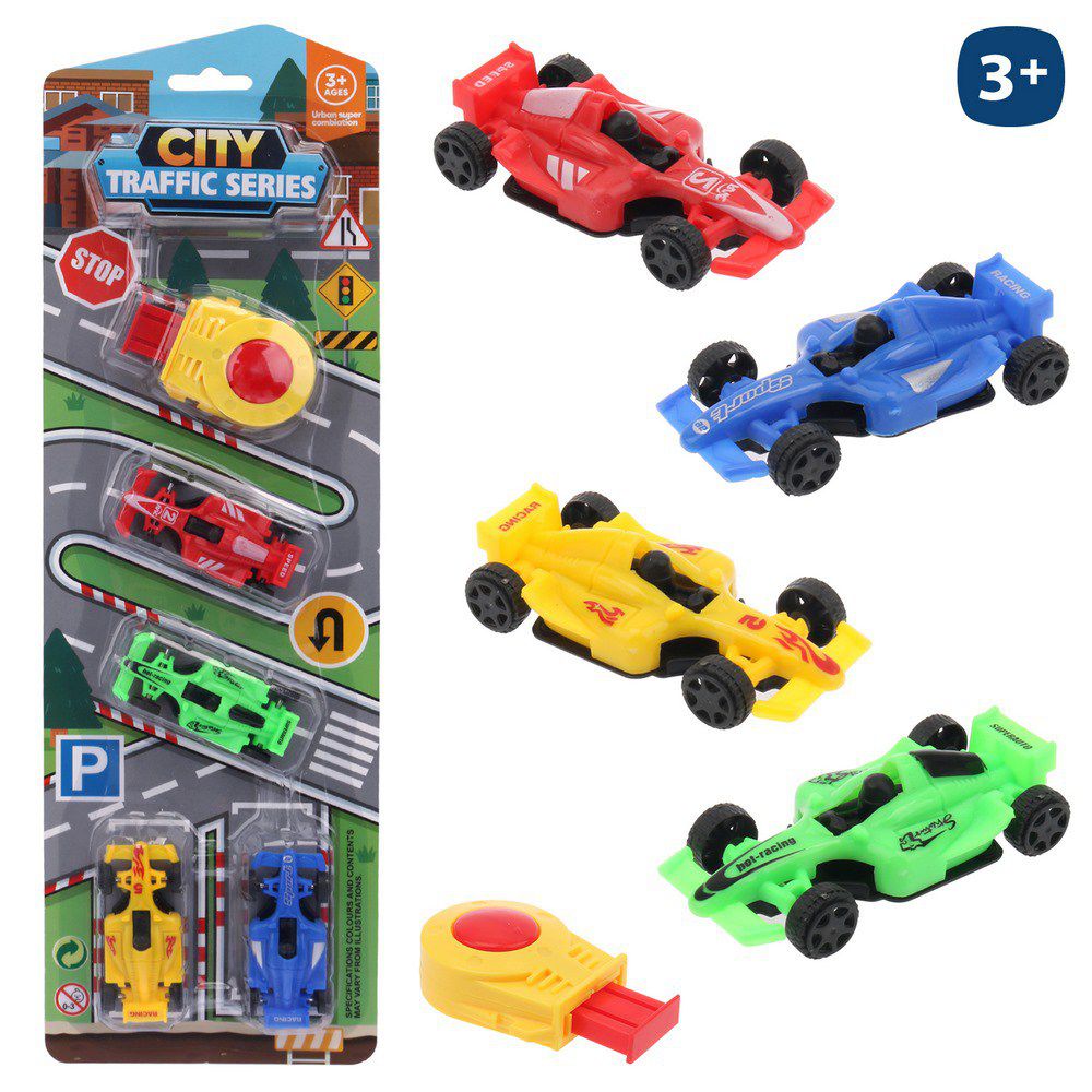 S/4 COCHE CARRERAS CON LANZADOR 6,20 CM BLISTER 11,50 X37 CM