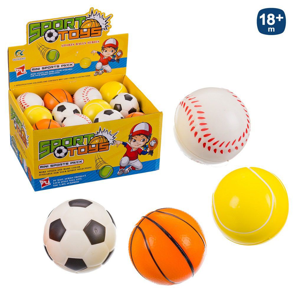 PELOTA FOAM DEPORTES 4/M 6,30 CM CAJA EXPOSITORA 24 UDS