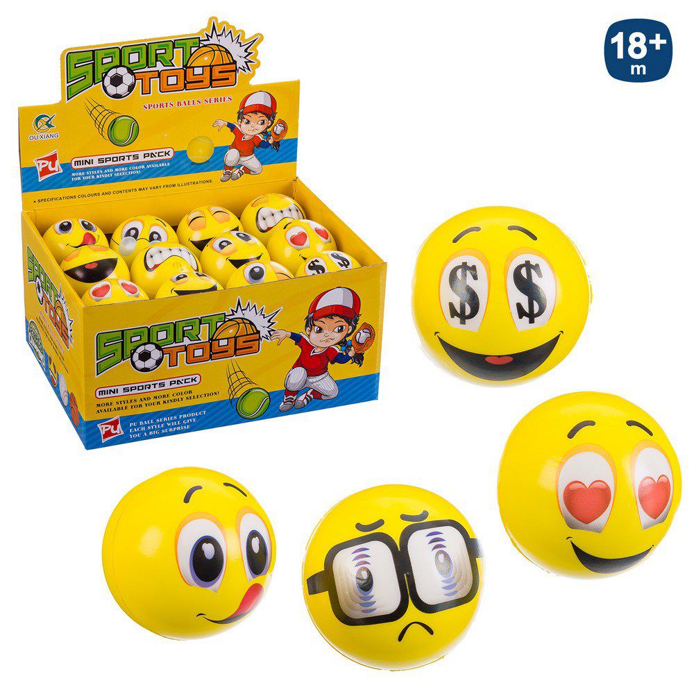 PELOTA FOAM EMOTIC TRAVIESO 6/M 6,30 CM CAJA EXPOSITORA 24 UDS