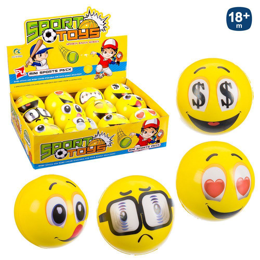 PELOTA FOAM EMOTICONO 6/M 10 CM CJA EXPOSITORA 12 UDS