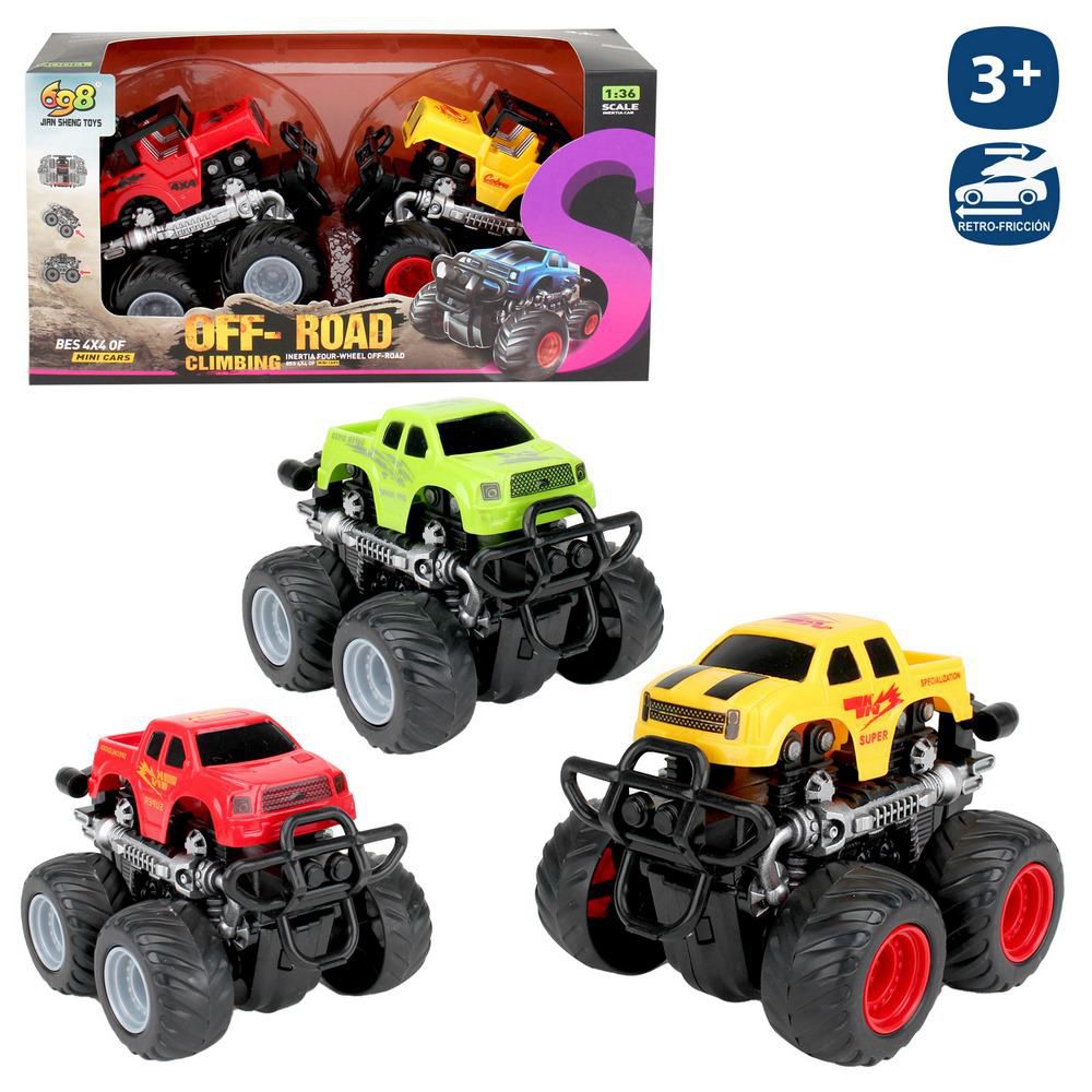 S/2 COCHE MEGAFRICCIÓN JEEP 4/M 10 X 10 CM CAJA ABIERTA 26X13 CM