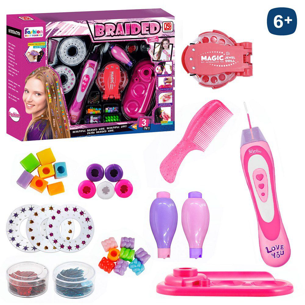 JUEGO BELLEZA TRENZADOR Y CUENTAS CAJA VENTANA 46X38 CM