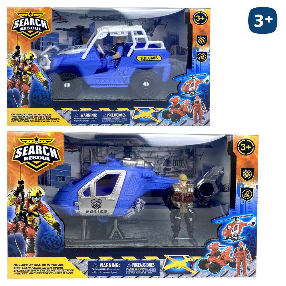 FIGURA POLICÍA CON 2 VEHÍCULOS 2/M CAJA VENTANA 28X11X18 CM