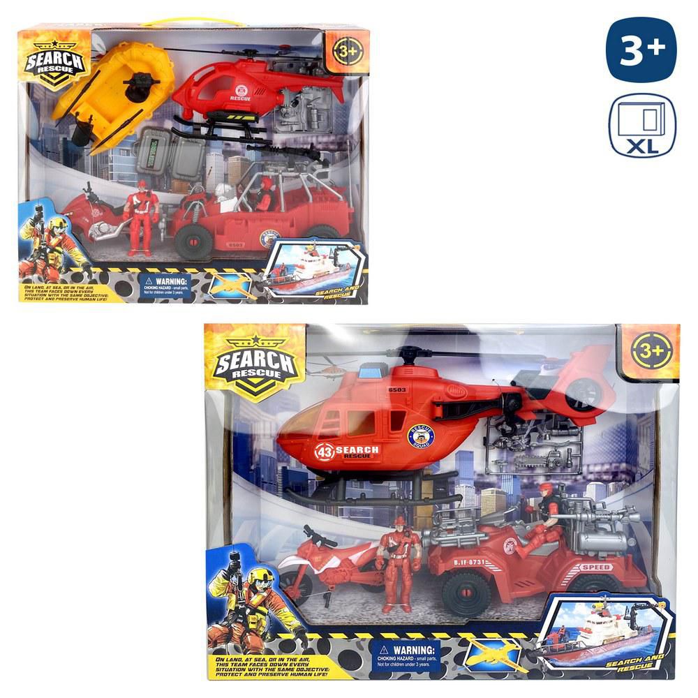 S/2 FIGURA BOMBERO CON 3 VEHÍCULOS 2/M CAJA VENTANA 50X11X29 CM