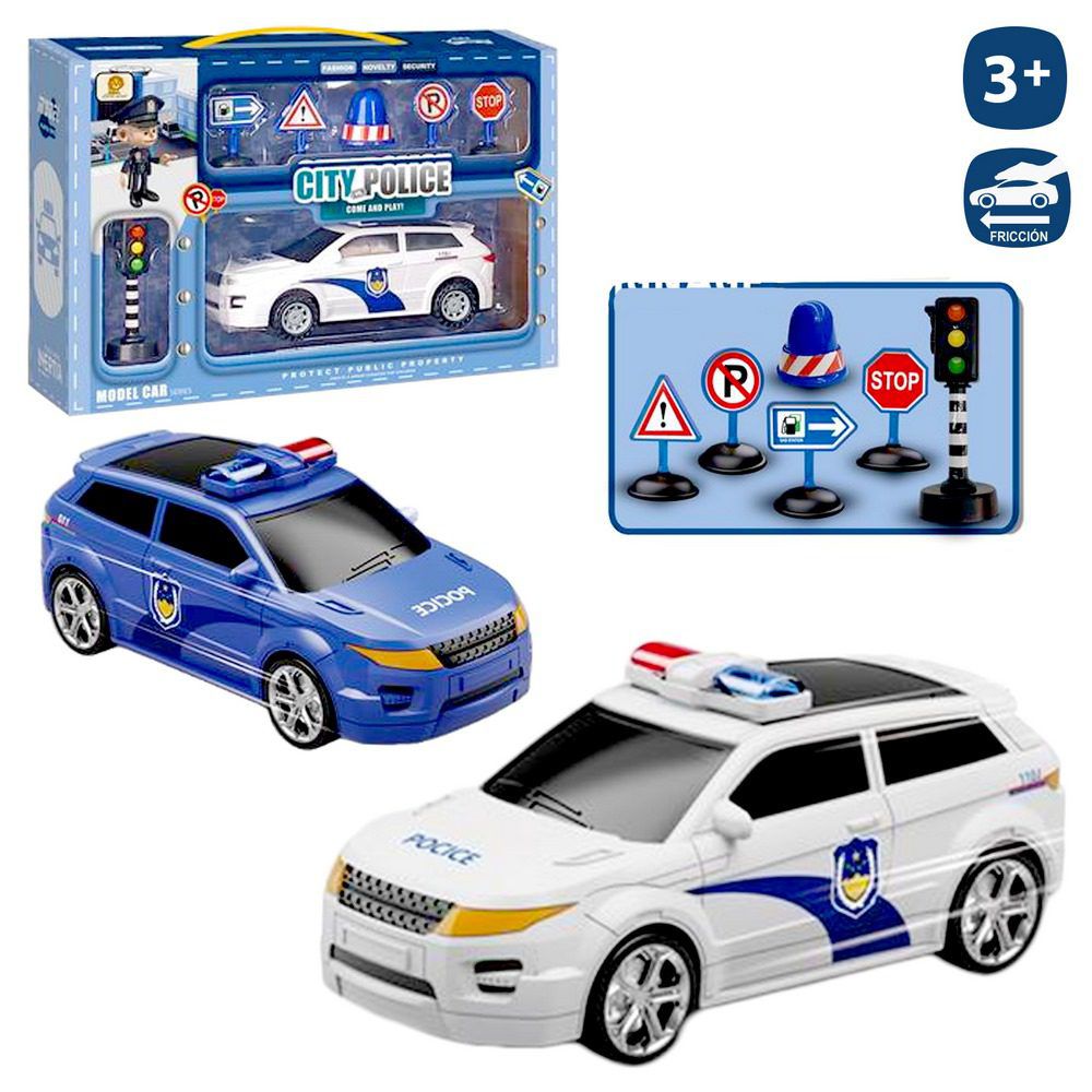 COCHE POLICÍA CON ACCESORIOS 2/M 23 X 8,40 X 8 CM CAJA VENTANA 39X27 CM