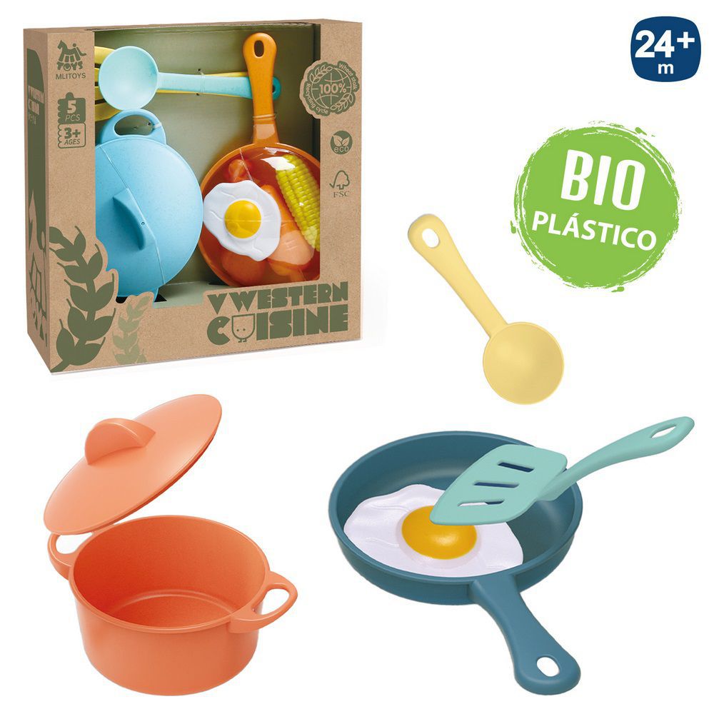 S/5 JUEGO MENAJE BIO PLÁSTICO 2/C MATERIA BIODEGRADABLE - CAJA ABIERTA 25X25 CM