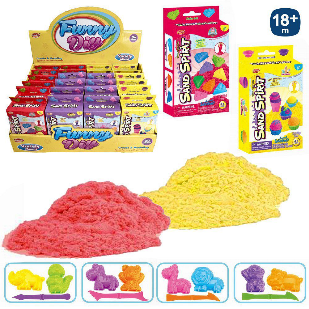 ARENA MÁGICA 150 GRS 3/M CON 4 ACCESORIOS - CAJA IMPRESA 9X16 CM - CAJA EXPOSITORA 24 UDS
