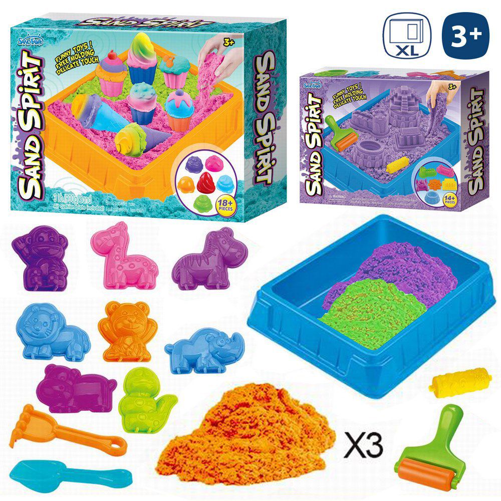 ARENA MÁGICA 900 GRS 3/M CON BANDEJA Y 18 ACCESORIOS - CAJA IMPRESA 39X28 CM